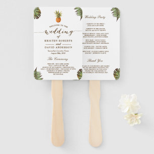 Tropical Leaves Pineapple Luau Wedding Program Hand Fan