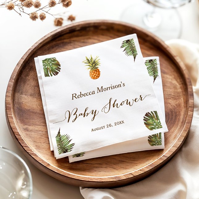 Tropical Leaves Pineapple Summer Baby Shower Napkin (Creator Uploaded)