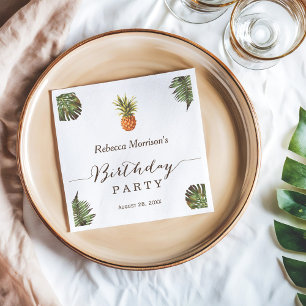 Tropical Leaves Pineapple Summer Birthday Party Napkin