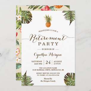 Tropical Leaves Pineapple Summer Retirement Party Invitation