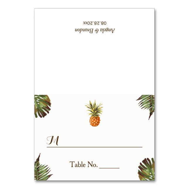 Tropical Leaves Pineapple Wedding Place Escort Table Number (Front)