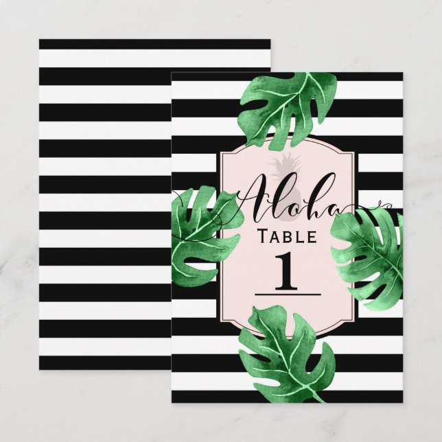 Tropical Leaves & Pineapple Wedding Table Number (Front/Back)