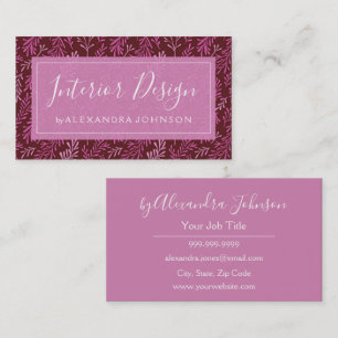 Tropical Leaves Pink and Burgundy Pattern Business Card
