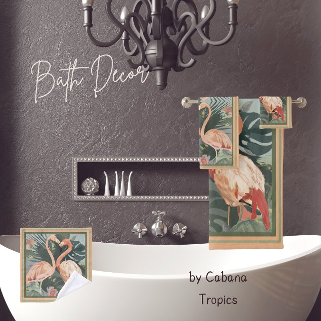 Tropical Leaves Pink Flamingo Bath Towel Set (Creator Uploaded)