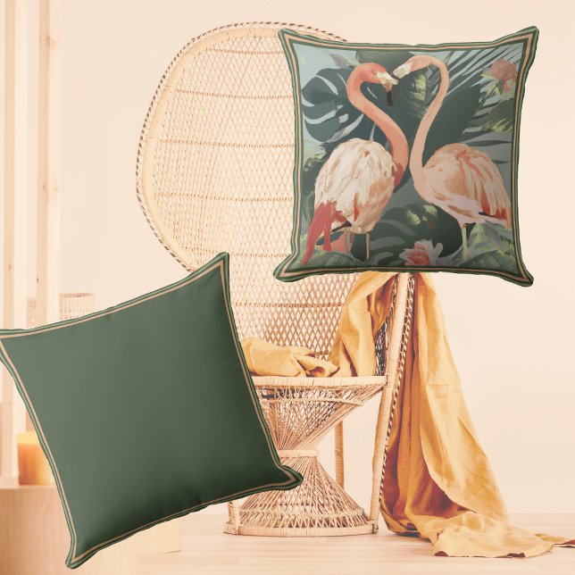Tropical Leaves Pink Flamingo Throw Pillow (Creator Uploaded)