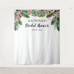Tropical Leaves   Pink Floral Bridal Shower Tapestry