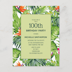 Tropical Leaves Pink Orange Floral 100th Birthday Invitation