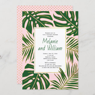 Tropical leaves pink wedding couple's shower invitation