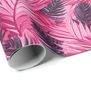 Tropical Leaves Pink Wrapping Paper