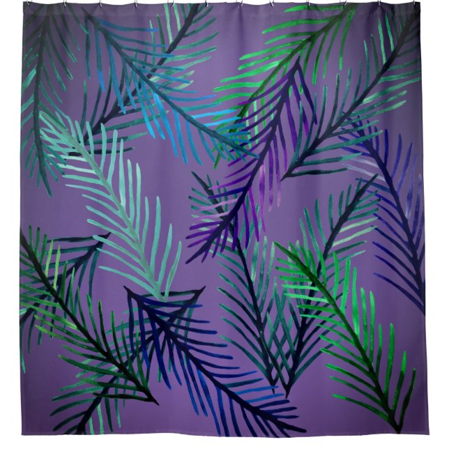 Tropical leaves Purple  Shower Curtain (Front)