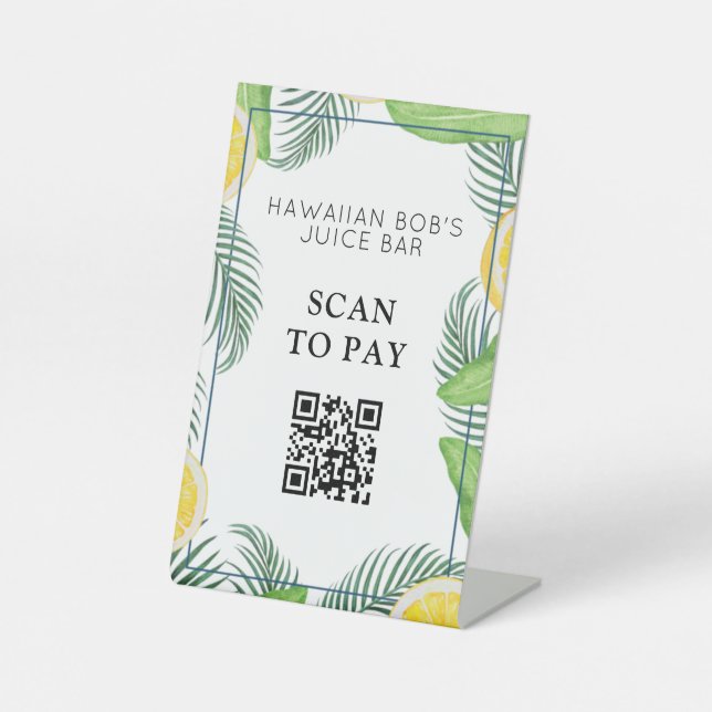 Tropical Leaves QR Code Scan to Pay  Pedestal Sign (Front)