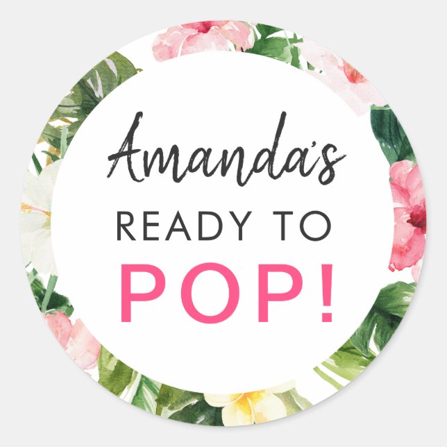 Tropical Leaves Ready to Pop Baby Shower Sticker (Front)
