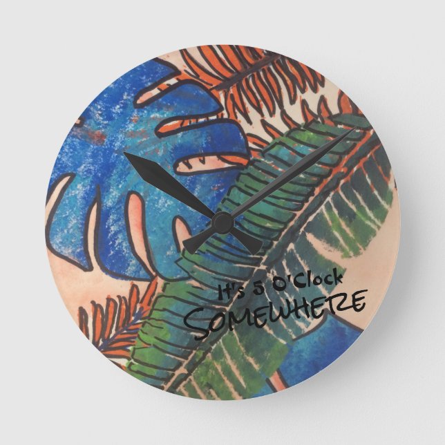 Tropical Leaves Round Clock (Front)