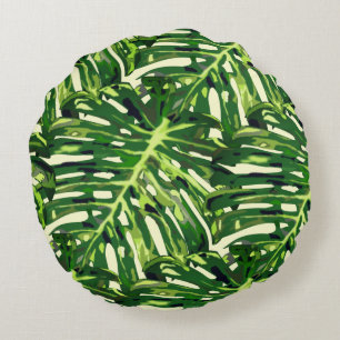 Tropical Leaves Round Pillow