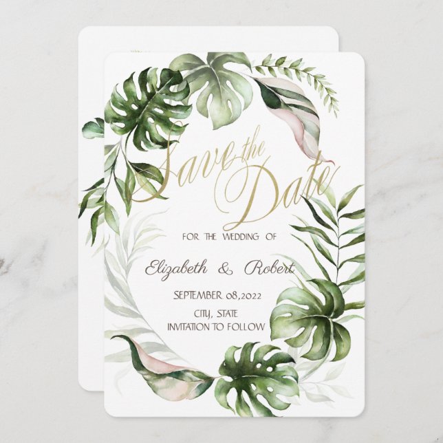 Tropical Leaves Save The Date (Front/Back)