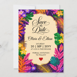 Tropical Leaves Save The Date Card