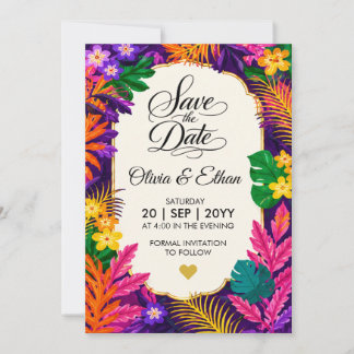 Tropical Leaves Save The Date Card