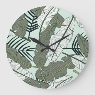 Tropical Leaves: Seamless Nature Pattern. Large Clock
