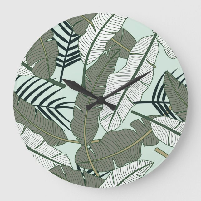 Tropical Leaves: Seamless Nature Pattern. Large Clock (Front)