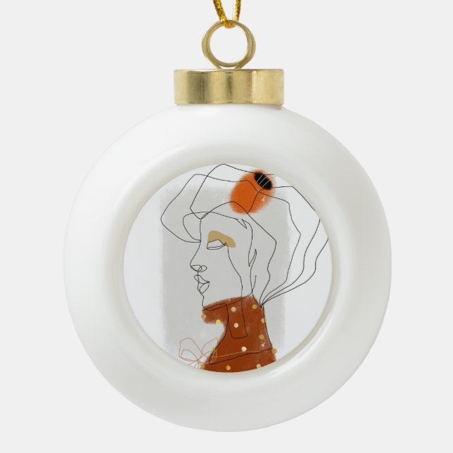Tropical Leaves, Seamless Pattern Design. Ceramic Ball Christmas Ornament (Front)