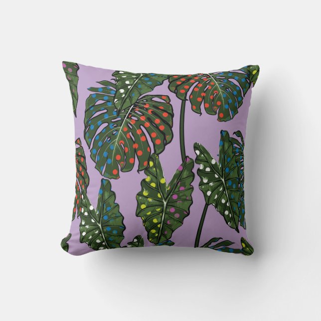Tropical leaves seamless pattern on colourful pop  cushion (Front)