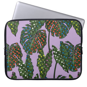 Tropical leaves seamless pattern on colourful pop  laptop sleeve