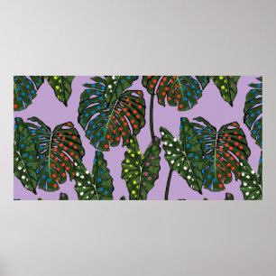 Tropical leaves seamless pattern on colourful pop  poster