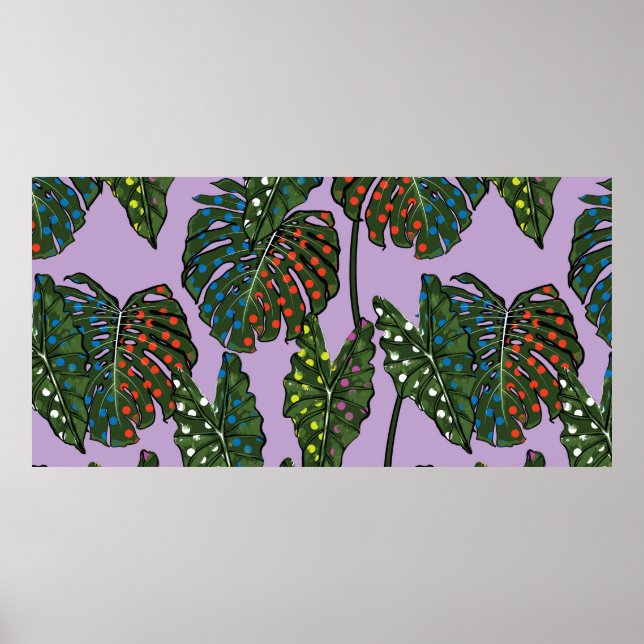 Tropical leaves seamless pattern on colourful pop  poster (Front)