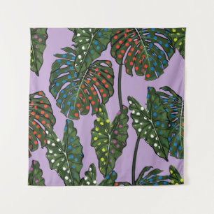 Tropical leaves seamless pattern on colourful pop  tapestry