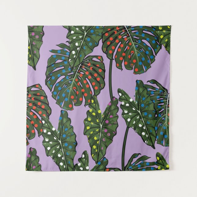 Tropical leaves seamless pattern on colourful pop  tapestry (Front)