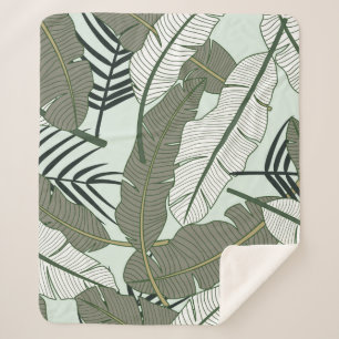Tropical leaves seamless pattern sherpa blanket