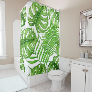 Tropical leaves shower curtain