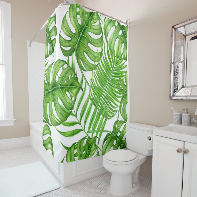 Tropical leaves shower curtain (In Situ)