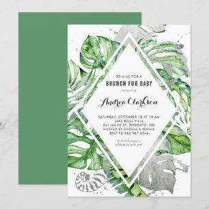 Tropical Leaves Silver Foil Summer Baby Shower Invitation