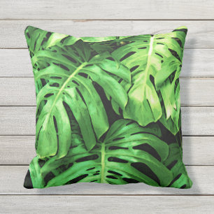 Tropical Leaves, Splitleaf Philodendron, Green Cushion