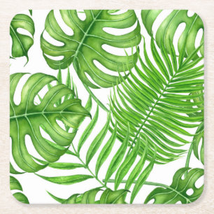 Tropical leaves square paper coaster