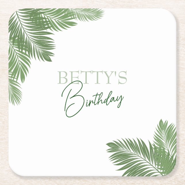 Tropical Leaves  Square Paper Coaster (Front)