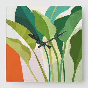 Tropical Leaves Square Wall Clock