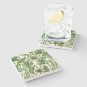 Tropical leaves stone coaster