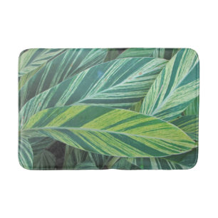 Tropical Leaves Striped Green Foliage Tropics Bath Mat