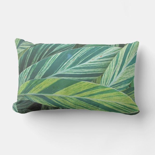 Tropical Leaves Striped Green Foliage Tropics Lumbar Cushion (Front)