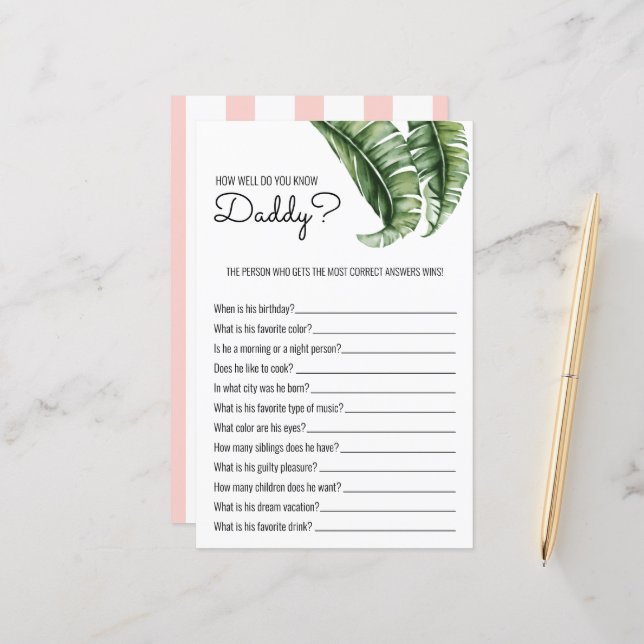 Tropical Leaves/Stripes Baby Shower Game (Front/Back In Situ)