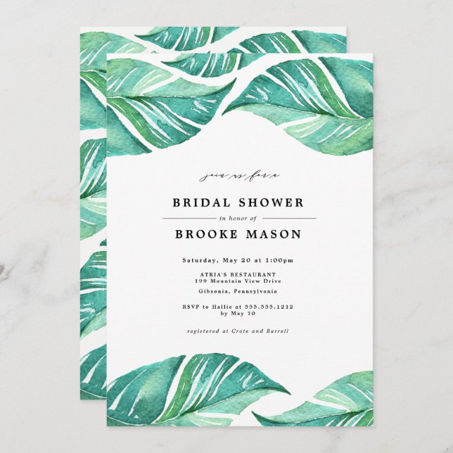 Tropical Leaves Summer Bridal Shower Invitation (Front/Back)
