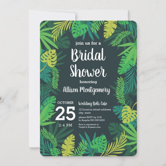 Tropical Leaves Summer Bridal Shower Invitation (Front)