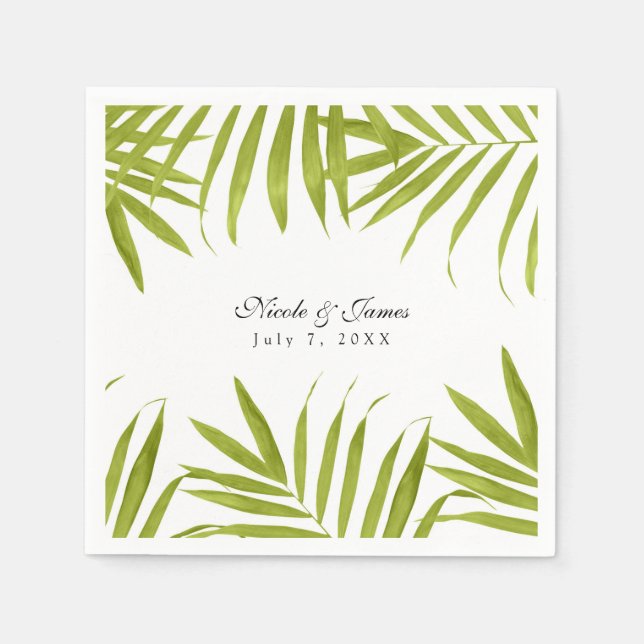 Tropical Leaves Summer Elegant Wedding Reception Napkin (Front)