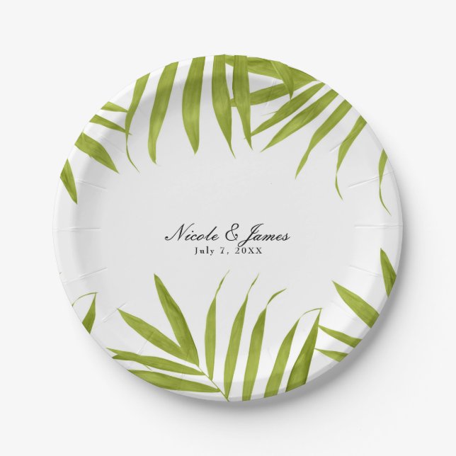 Tropical Leaves Summer Elegant Wedding Reception Paper Plate (Front)
