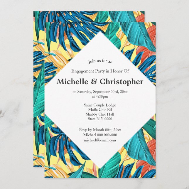 Tropical leaves summer island aloha colourful lemo invitation (Front/Back)