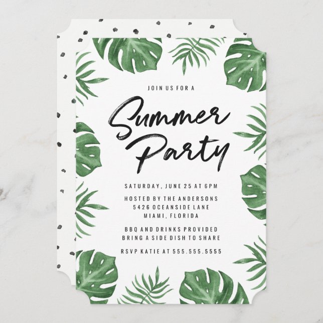 Tropical Leaves | Summer Party Invitation (Front/Back)