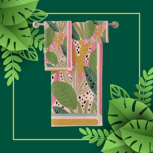 Tropical Leaves Teal, Green, Pink, Beachy Colours Bath Towel Set (Creator Uploaded)