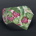 Tropical Leaves Tie<br><div class="desc">Tropical leaves in green and dark pink on light gray (or any color your choose), this men's neck tie is cool for the office, a night on the town, a wedding, for the groom or groomsmen or give as a gift to your husband, dad, brother or best friend. Make a...</div>